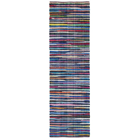 SAFAVIEH Rag Petar Striped Cotton Runner Rug, Blue/Multi, 2'3" x 5'