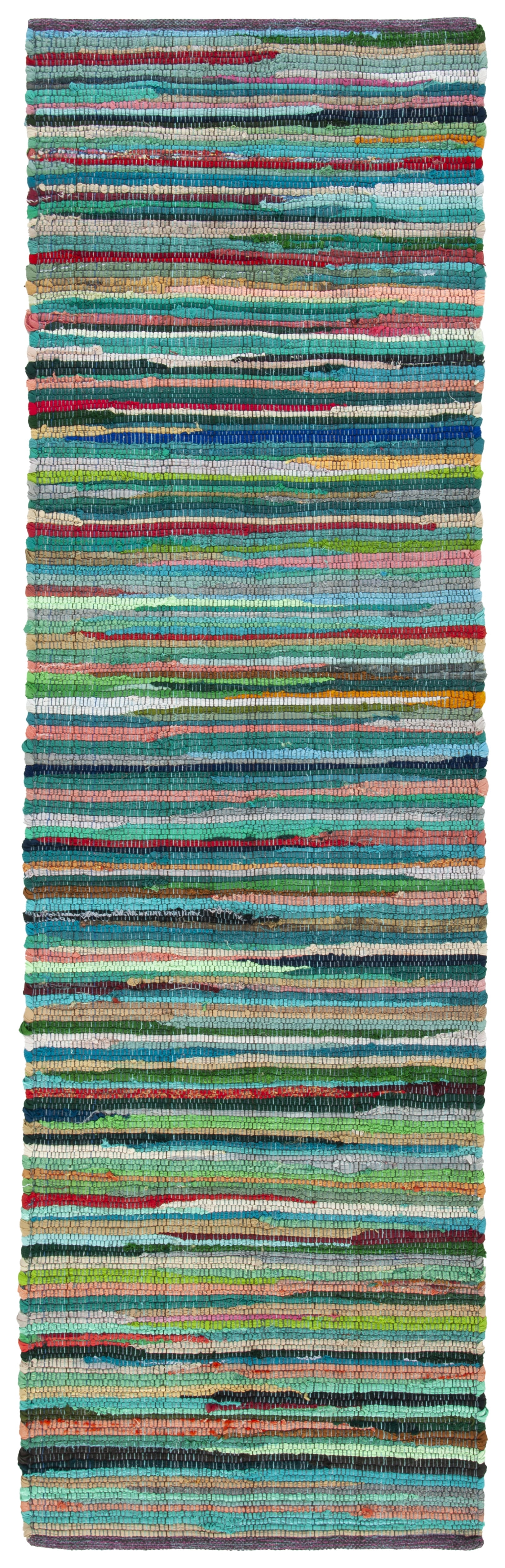 SAFAVIEH Rag Petar Striped Cotton Runner Rug, Green/Multi, 2'3" x 10'
