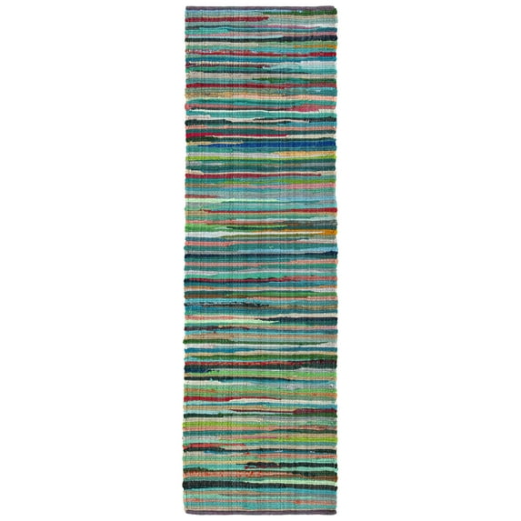 SAFAVIEH Rag Petar Striped Cotton Runner Rug, Green/Multi, 2'3" x 12'