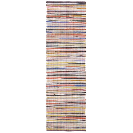 SAFAVIEH Rag Petar Striped Cotton Runner Rug, Ivory/Multi, 2'3" x 11'