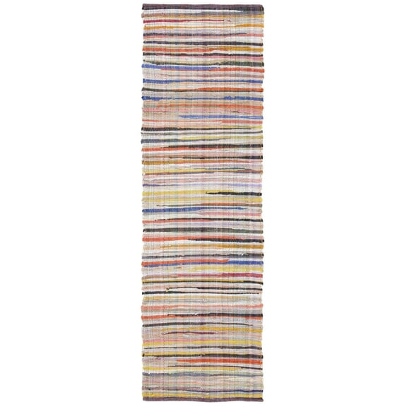 SAFAVIEH Rag Petar Striped Cotton Runner Rug, Ivory/Multi, 2'3" x 5'
