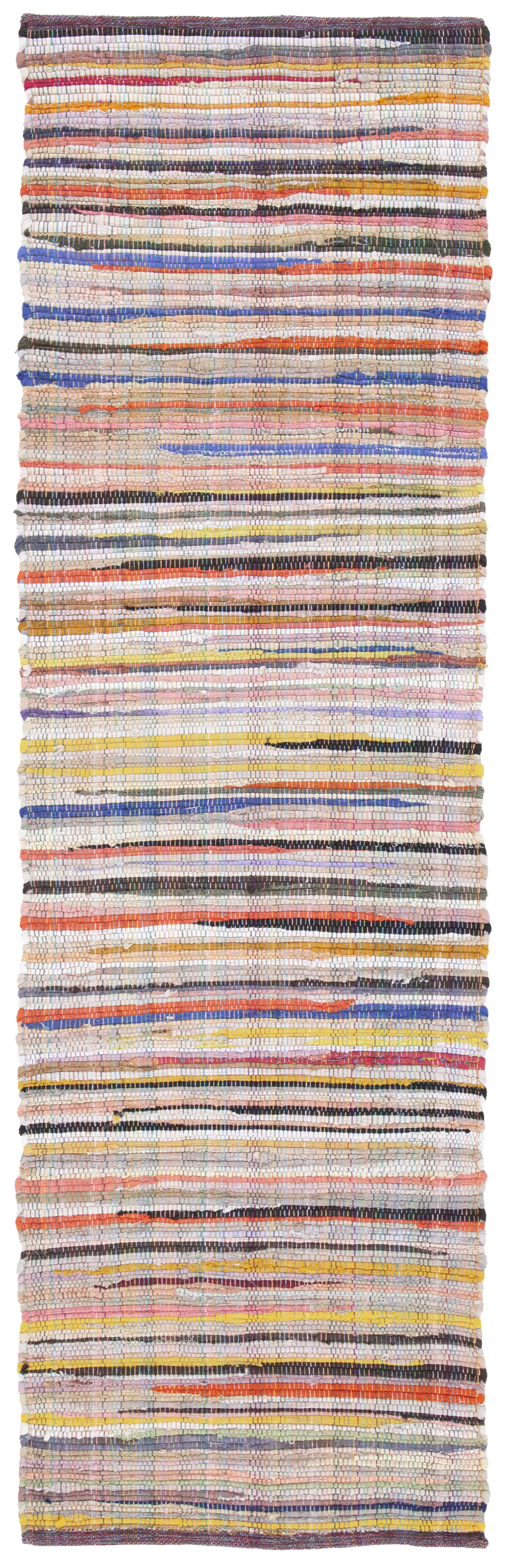 SAFAVIEH Rag Petar Striped Cotton Runner Rug, Ivory/Multi, 2'3