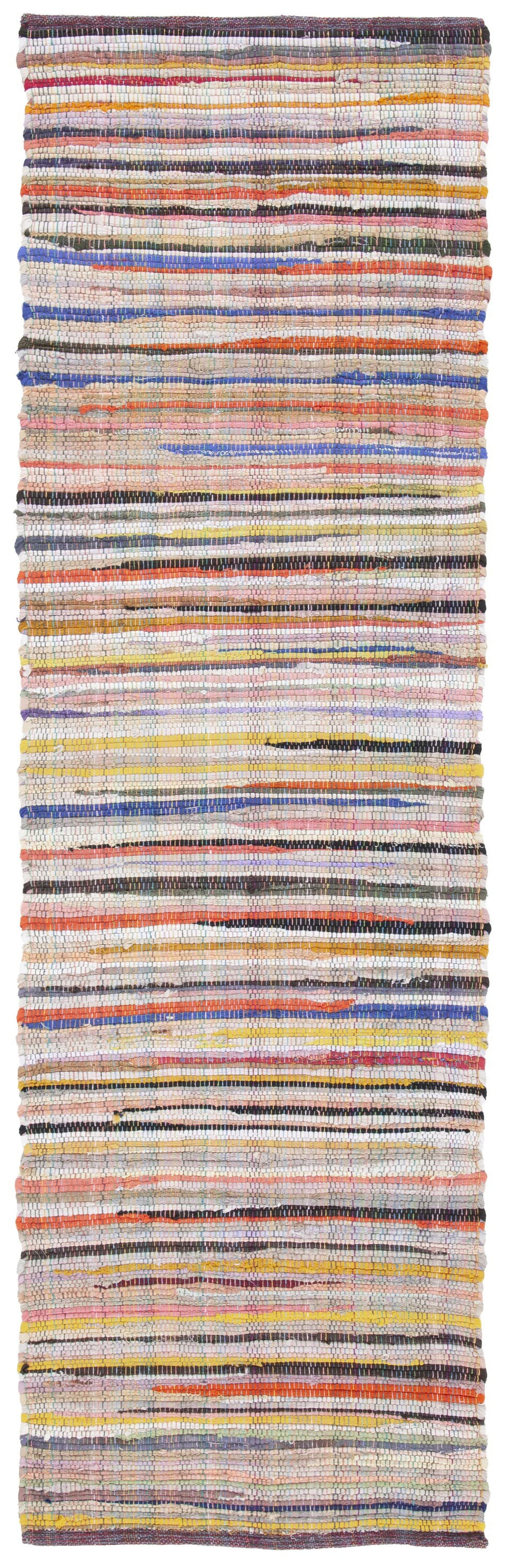 Ivory and Multicolor Handwoven Wool Cotton Stripe Rug