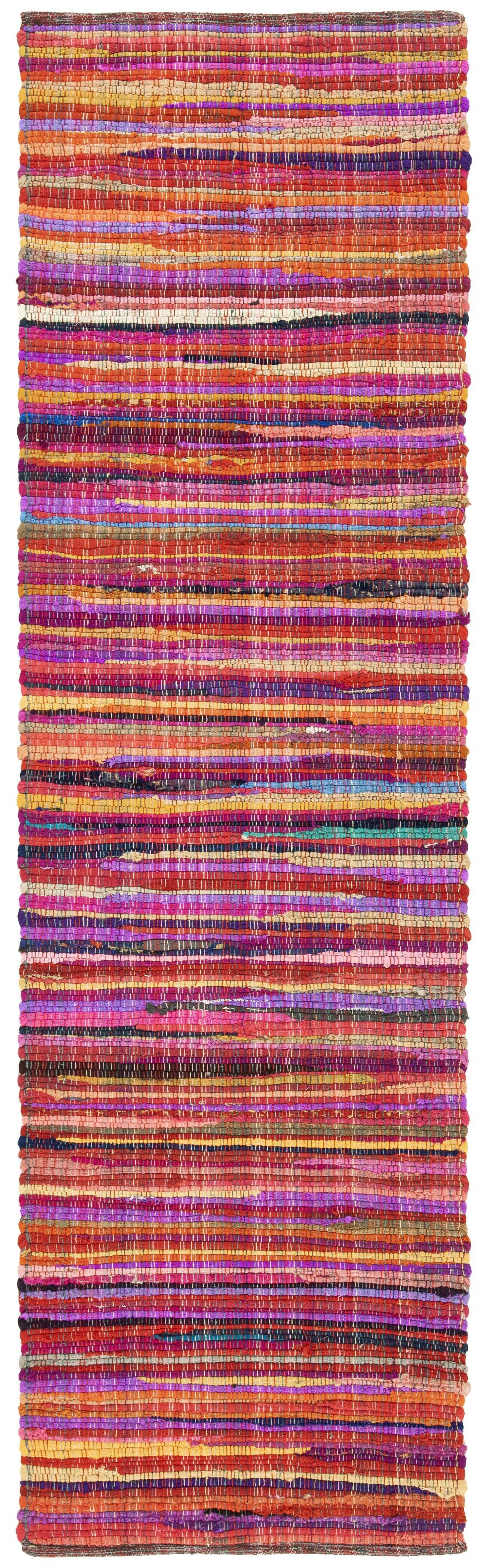 Handwoven Red and Multicolor Flat Woven Cotton Runner Rug