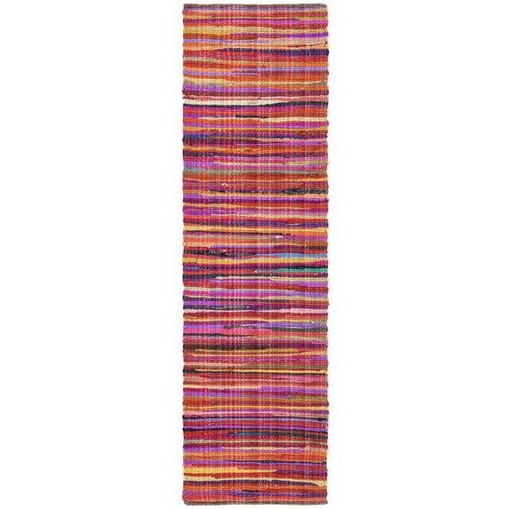 SAFAVIEH Rag Petar Striped Cotton Runner Rug, Red/Multi, 2'3" x 8'