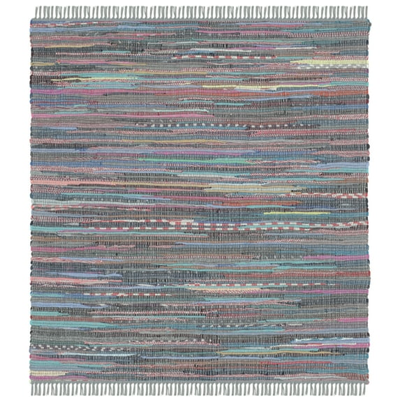 SAFAVIEH Rag Robynne Striped Cotton Area Rug, Aqua/Multi, 4' x 4' Square