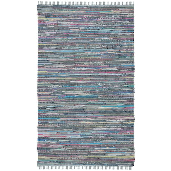 SAFAVIEH Rag Robynne Striped Cotton Area Rug, Aqua/Multi, 5' x 8'