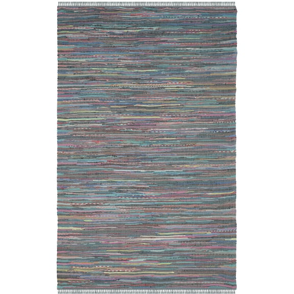 SAFAVIEH Rag Robynne Striped Cotton Area Rug, Aqua/Multi, 6' x 9'