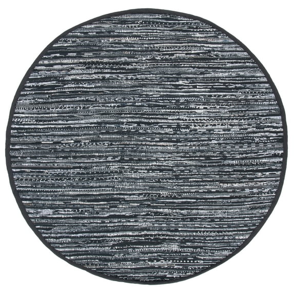 SAFAVIEH Rag Robynne Striped Cotton Area Rug, Black, 4' x 4' Round