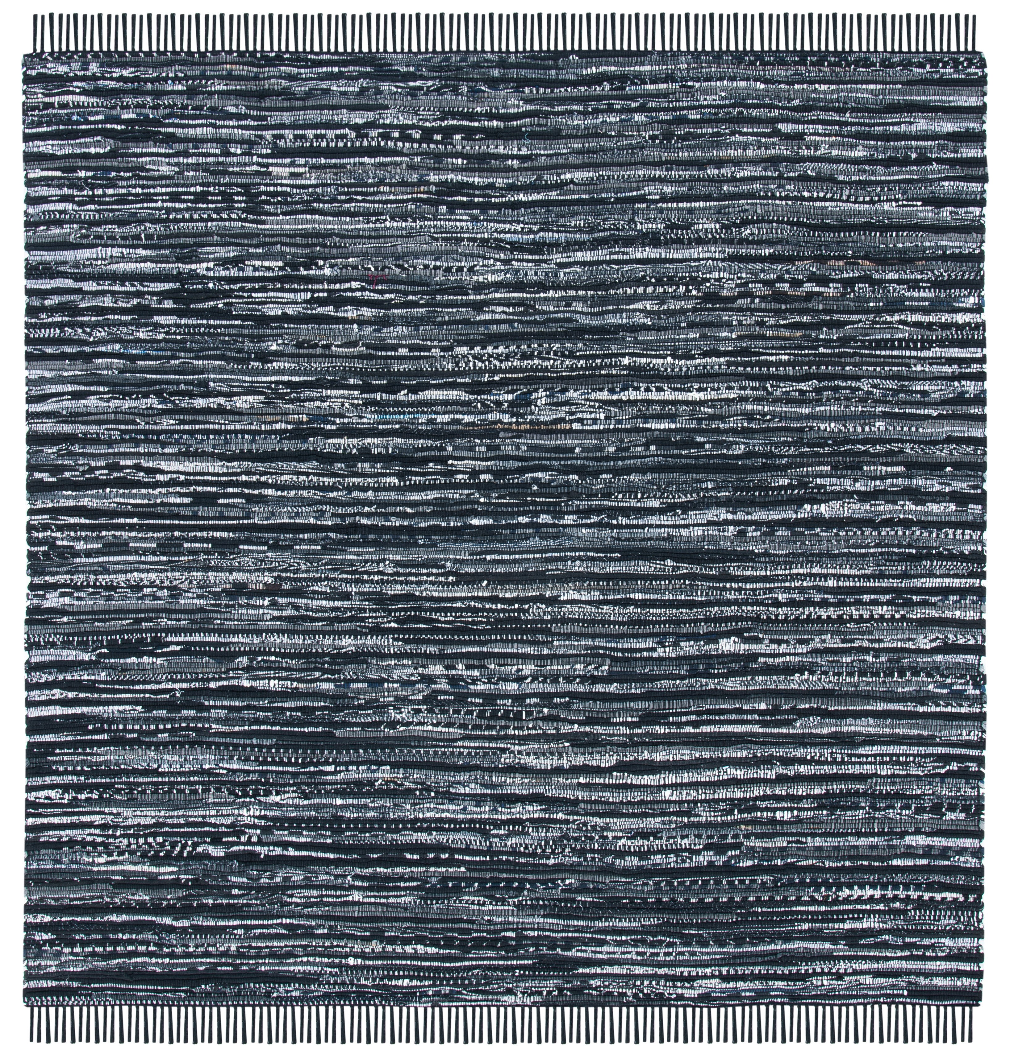 SAFAVIEH Rag Robynne Striped Cotton Area Rug, Black, 4' x 4' Square