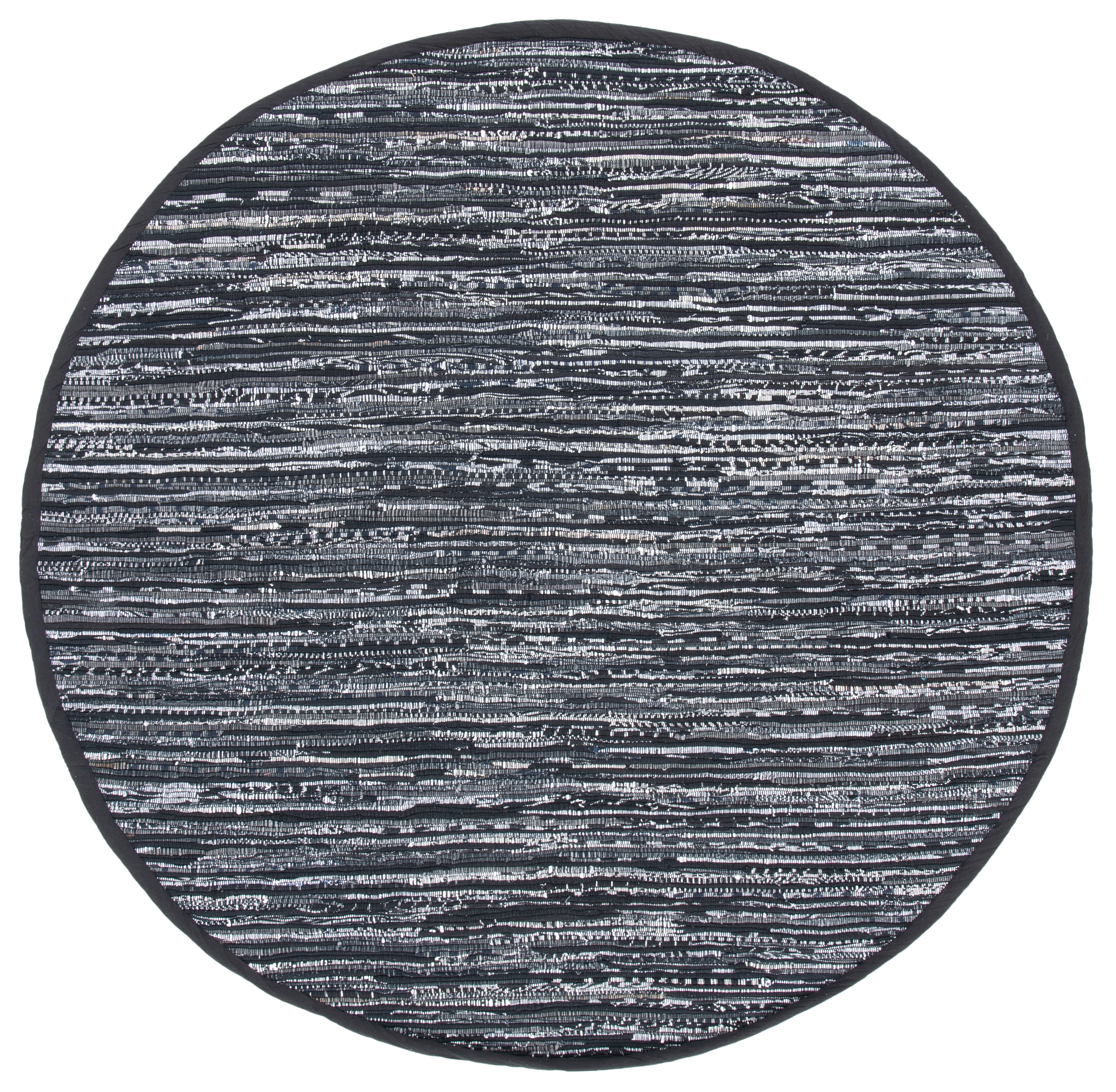 SAFAVIEH Rag Robynne Striped Cotton Area Rug, Black, 6' x 6' Round
