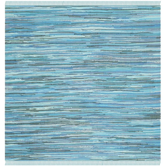 SAFAVIEH Rag Robynne Striped Cotton Area Rug, Blue/Multi, 4' x 4' Square