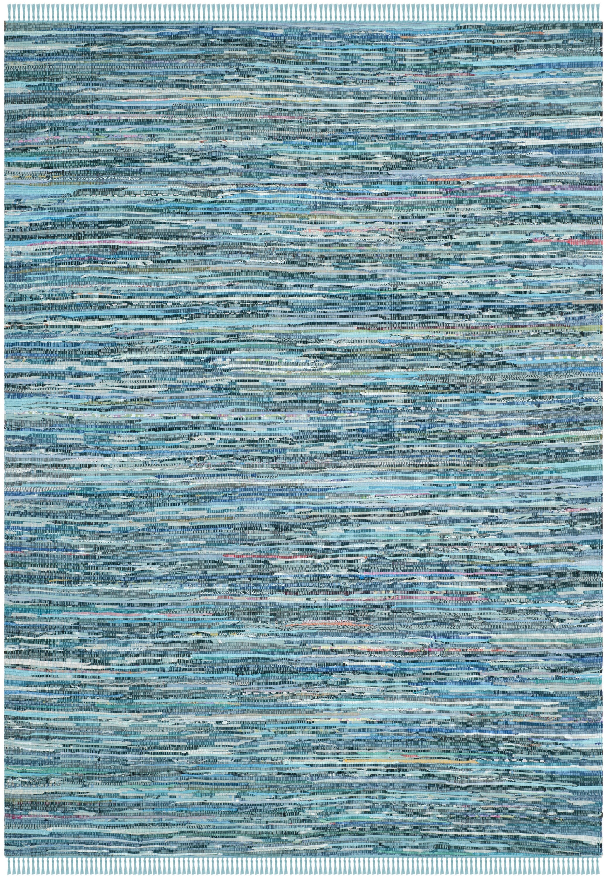Whimsical Blue Multi Handwoven Wool-Cotton Blend 5' x 8' Area Rug