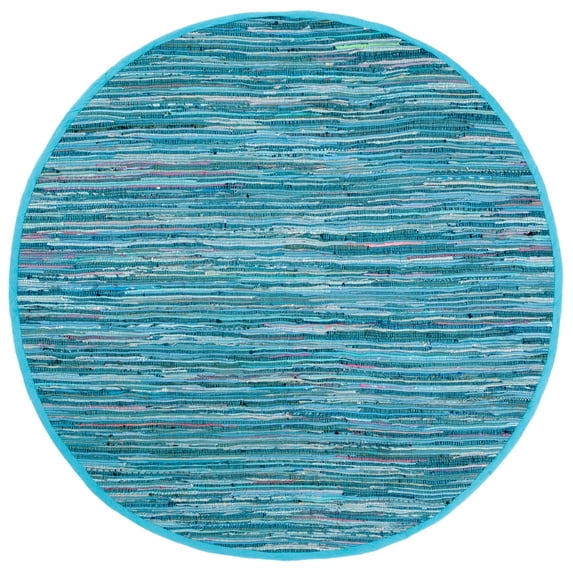 SAFAVIEH Rag Robynne Striped Cotton Area Rug, Blue/Multi, 8' x 8' Round