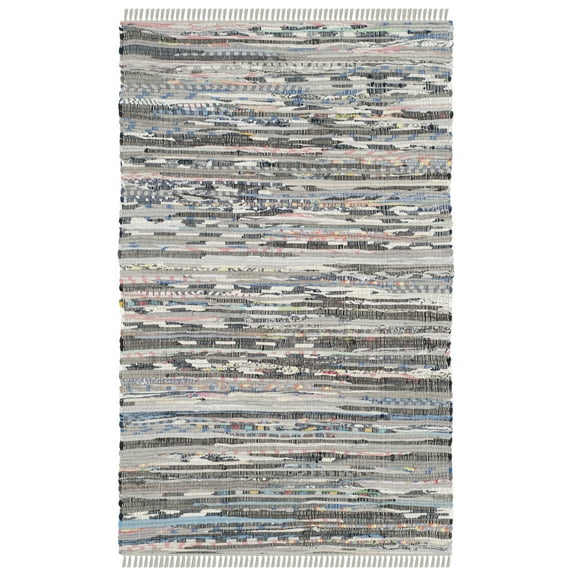 SAFAVIEH Rag Robynne Striped Cotton Area Rug, Grey, 2' x 3'