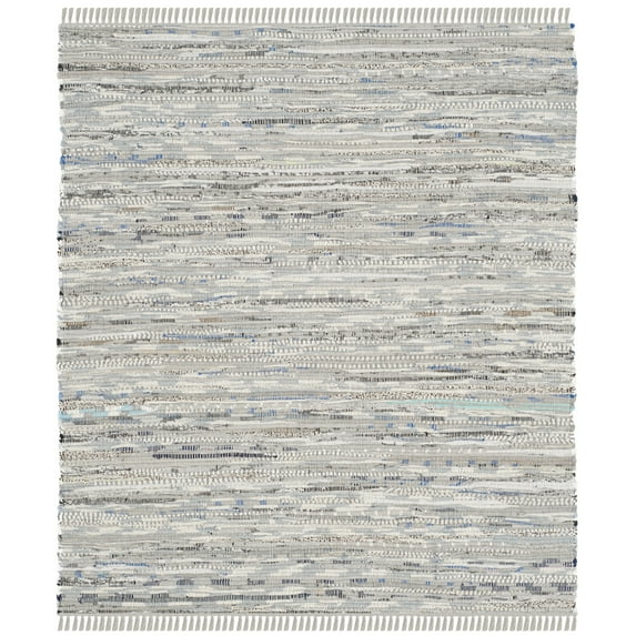 SAFAVIEH Rag Robynne Striped Cotton Area Rug, Grey, 3' x 3' Square