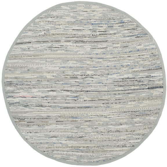 SAFAVIEH Rag Robynne Striped Cotton Area Rug, Grey, 4' x 4' Round