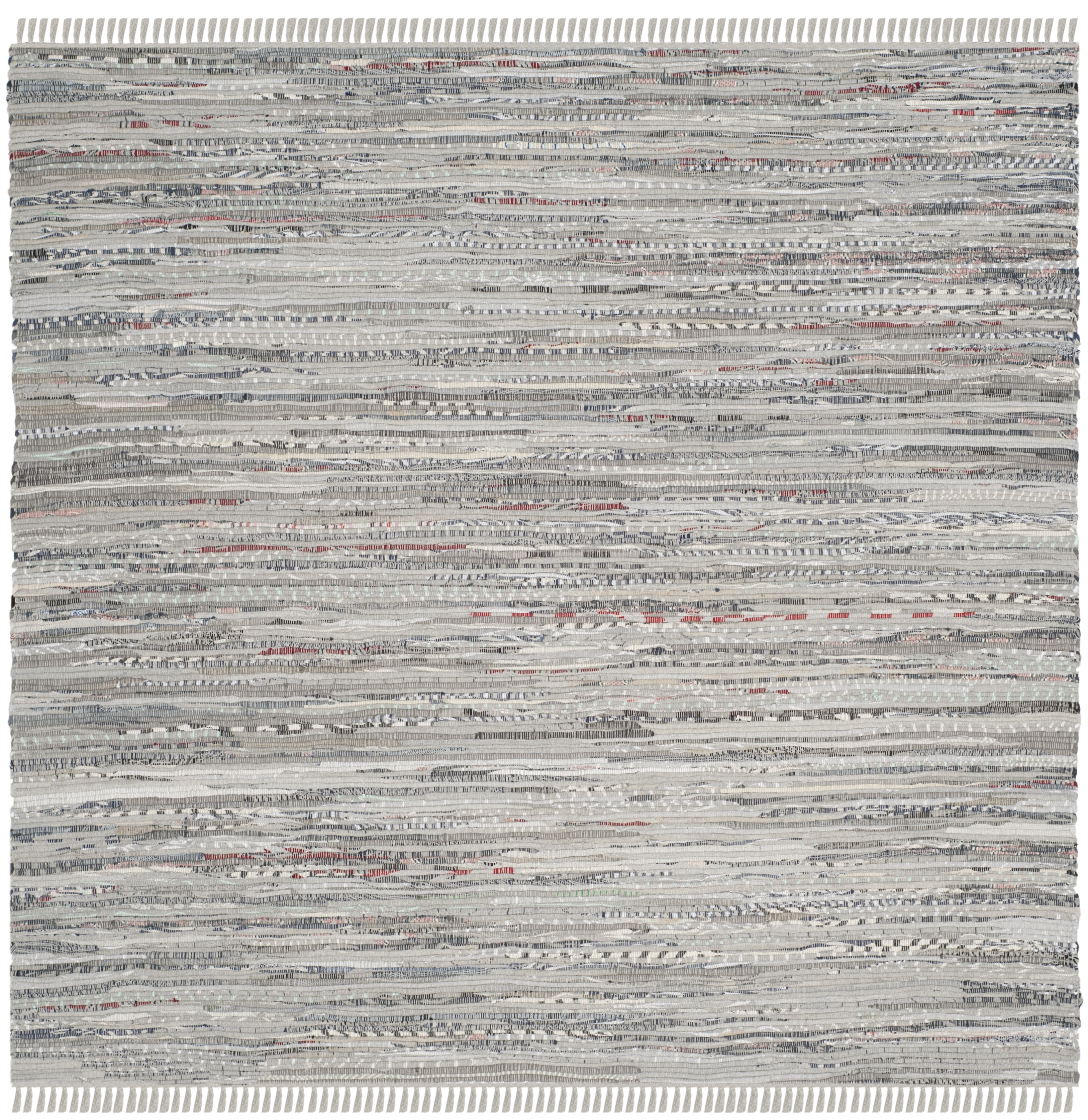 Hand-Woven Gray Cotton 4' x 4' Square Flatweave Area Rug