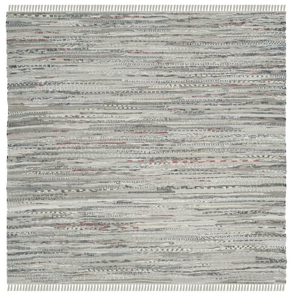 SAFAVIEH Rag Robynne Striped Cotton Area Rug, Grey, 7' x 7' Square