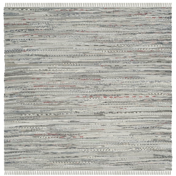 SAFAVIEH Rag Robynne Striped Cotton Area Rug, Grey, 9' x 9' Square