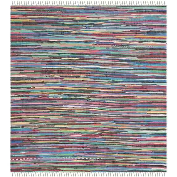 SAFAVIEH Rag Robynne Striped Cotton Area Rug, Grey/Multi, 6' x 6' Square