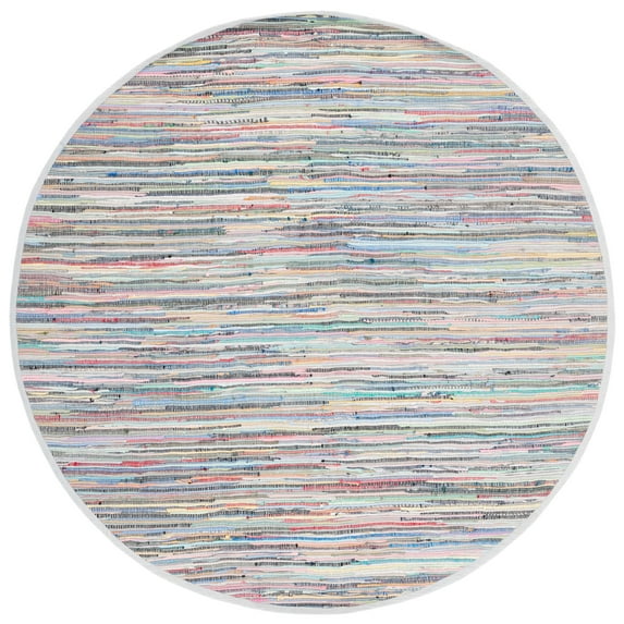 SAFAVIEH Rag Robynne Striped Cotton Area Rug, Grey/Multi, 8' x 8' Round