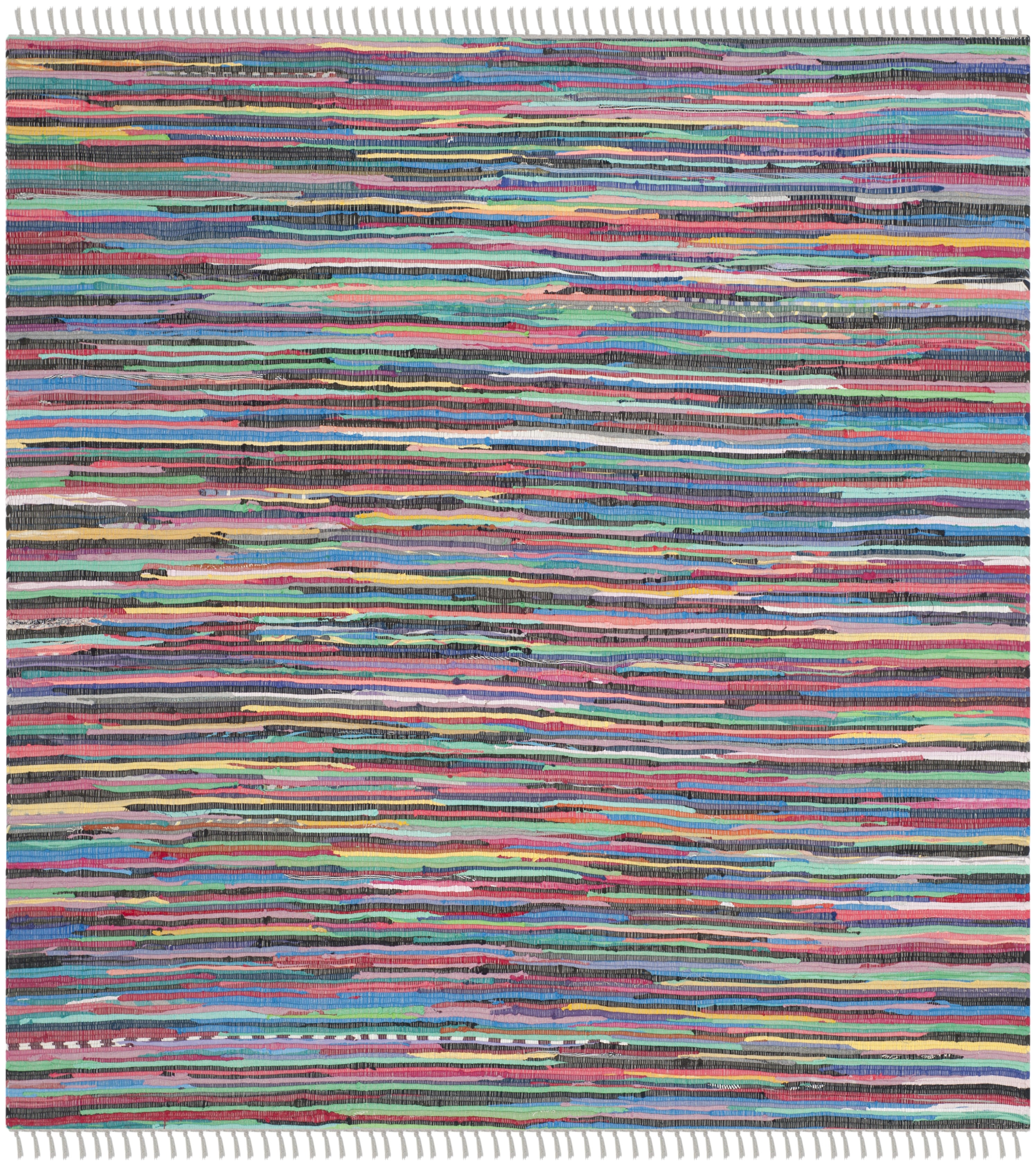 SAFAVIEH Rag Robynne Striped Cotton Area Rug, Grey/Multi, 8' x 8 ...
