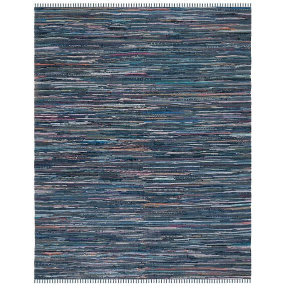SAFAVIEH Rag Robynne Striped Cotton Area Rug, Ink/Multi, 11' x 15'