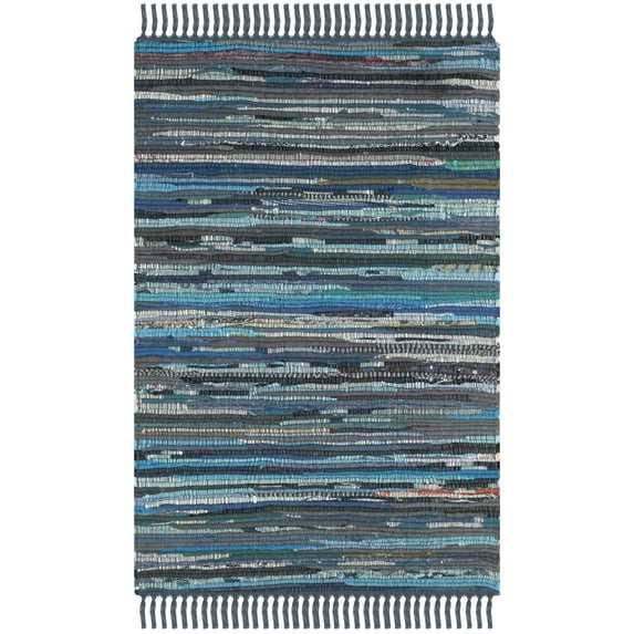 SAFAVIEH Rag Robynne Striped Cotton Area Rug, Ink/Multi, 2' x 3'