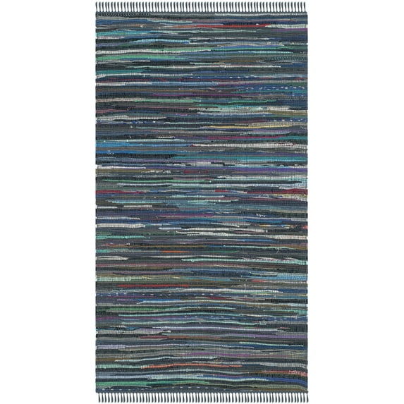 SAFAVIEH Rag Robynne Striped Cotton Area Rug, Ink/Multi, 3' x 5'