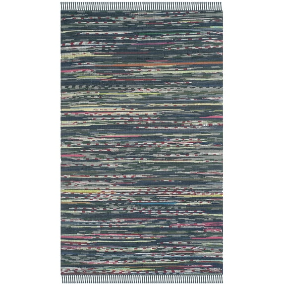 SAFAVIEH Rag Robynne Striped Cotton Area Rug, Ink/Multi, 4' x 6'