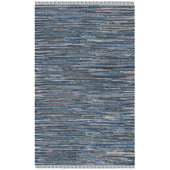 SAFAVIEH Rag Robynne Striped Cotton Area Rug, Ink/Multi, 5' x 8'