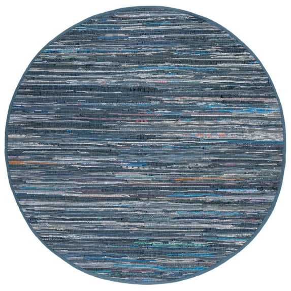 SAFAVIEH Rag Robynne Striped Cotton Area Rug, Ink/Multi, 6' x 6' Round