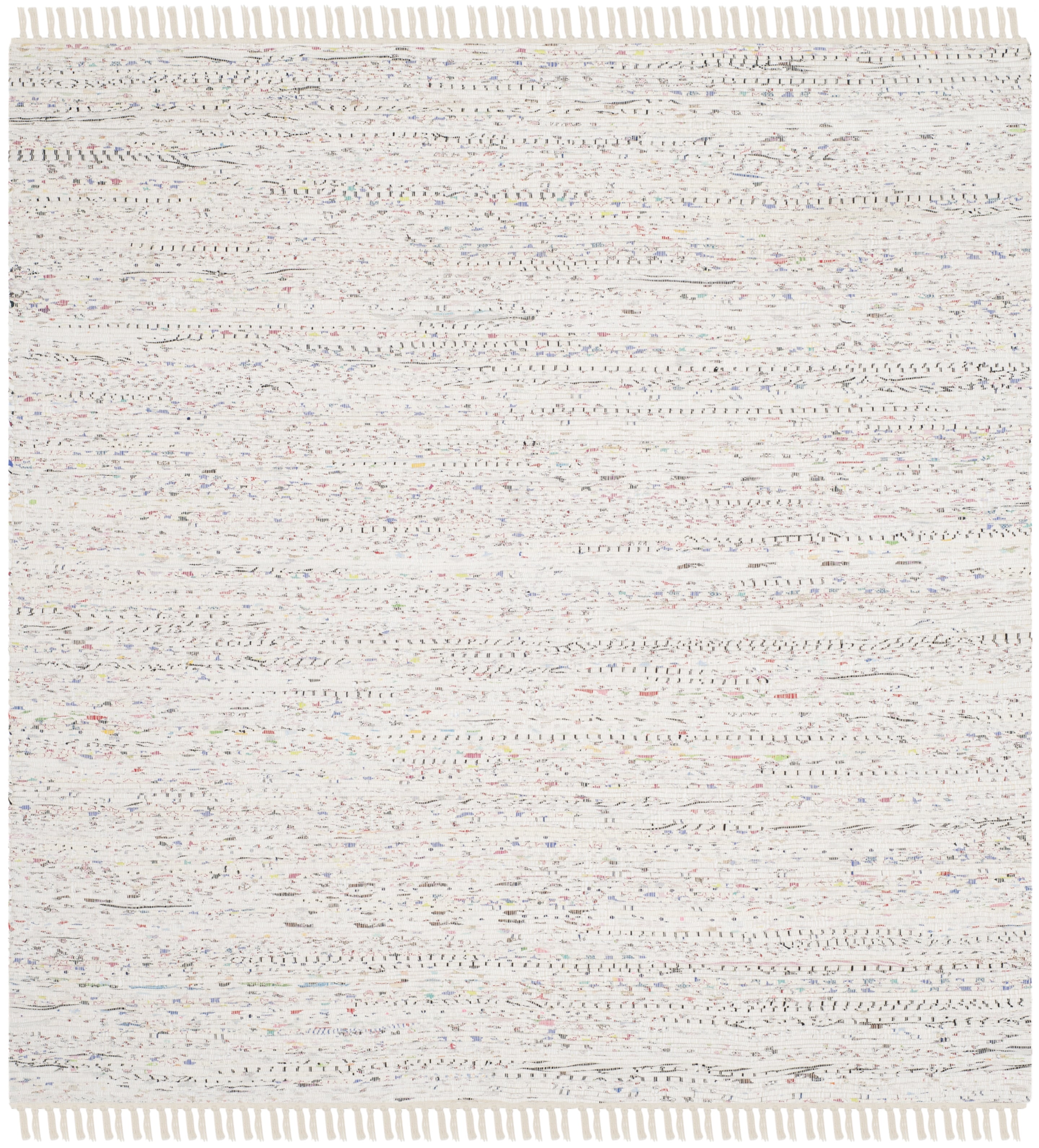 SAFAVIEH Rag Robynne Striped Cotton Area Rug, Ivory/Multi, 5' x 5' Square