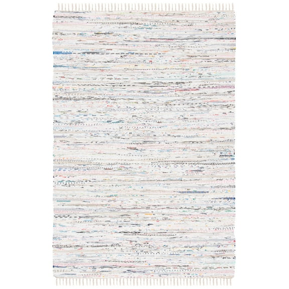 SAFAVIEH Rag Robynne Striped Cotton Area Rug, Ivory/Multi, 5' x 8'