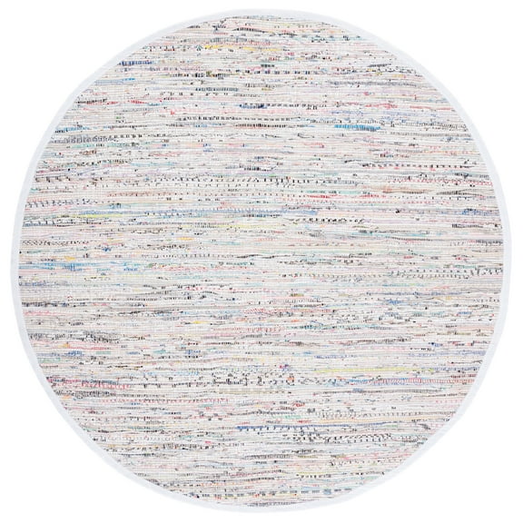 SAFAVIEH Rag Robynne Striped Cotton Area Rug, Ivory/Multi, 8' x 8' Round