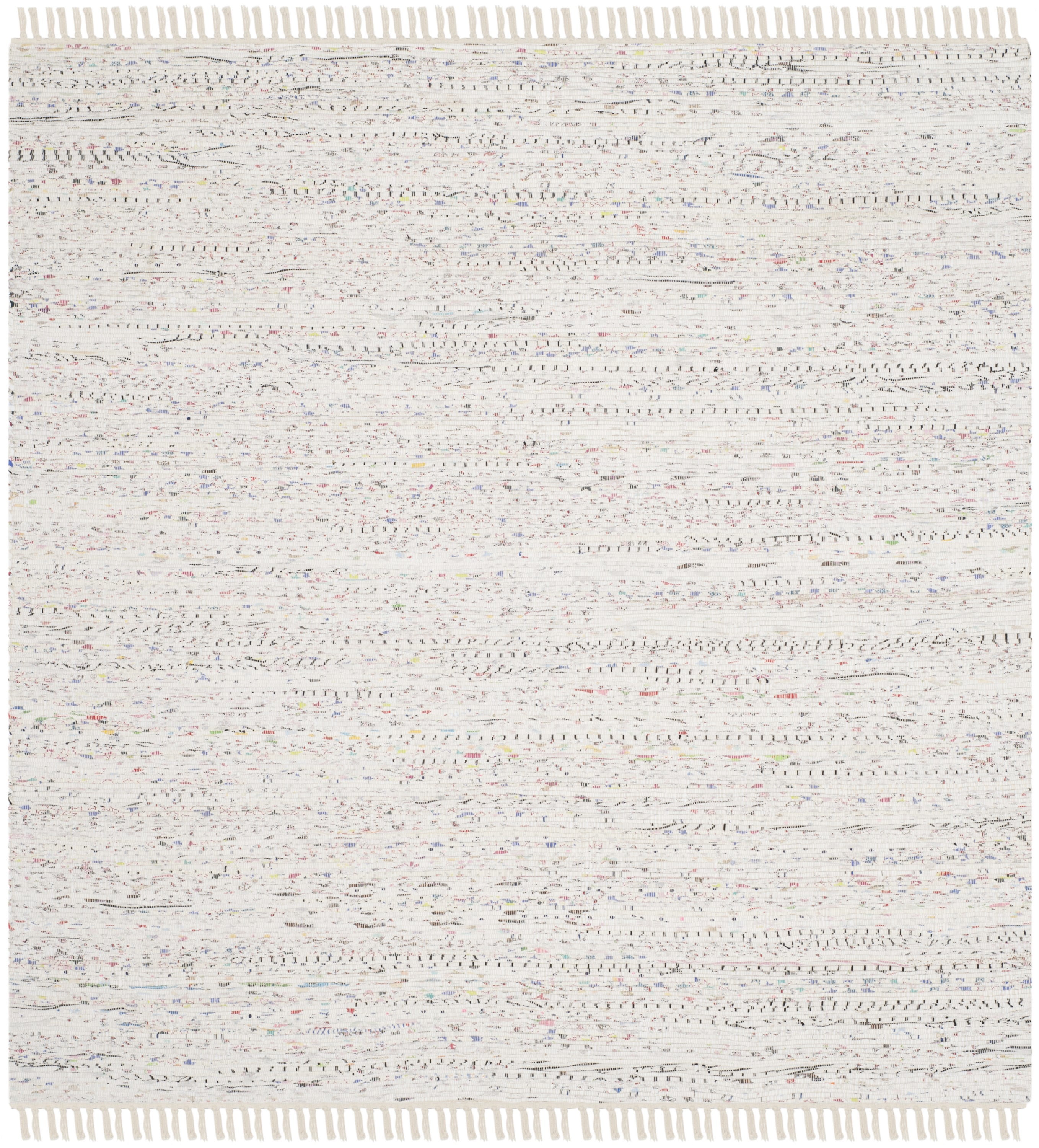 Boho Chic Ivory & Multicolor Cotton 8' Square Area Rug