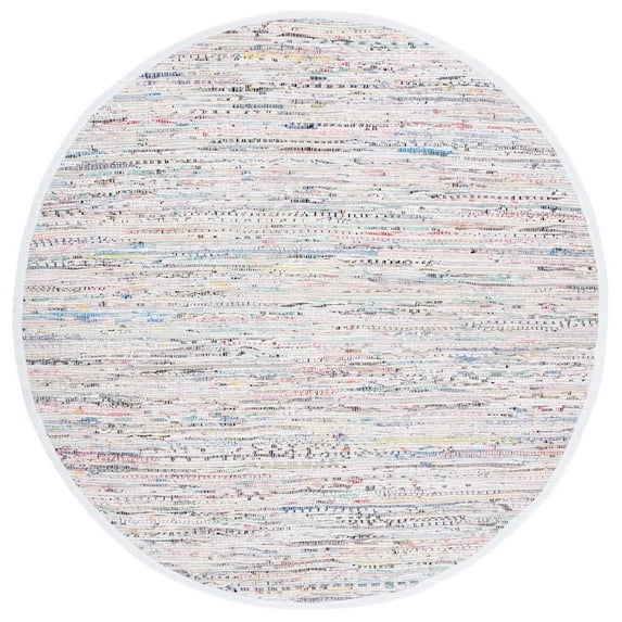 SAFAVIEH Rag Robynne Striped Cotton Area Rug, Ivory/Multi, 9' x 9' Round