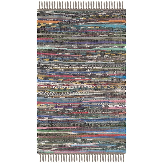 SAFAVIEH Rag Robynne Striped Cotton Area Rug, Rust/Multi, 2'6" x 4'