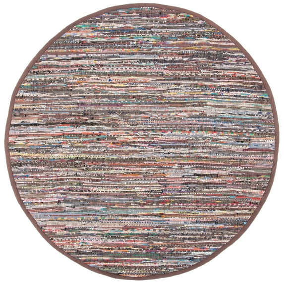 SAFAVIEH Rag Robynne Striped Cotton Area Rug, Rust/Multi, 4' x 4' Round