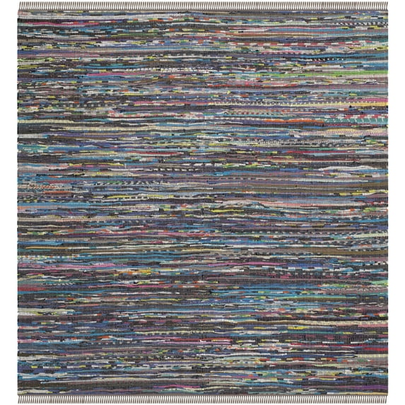 SAFAVIEH Rag Robynne Striped Cotton Area Rug, Rust/Multi, 5' x 5' Square