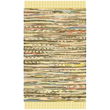 SAFAVIEH Rag Robynne Striped Cotton Area Rug, Yellow/Multi, 2' x 3'
