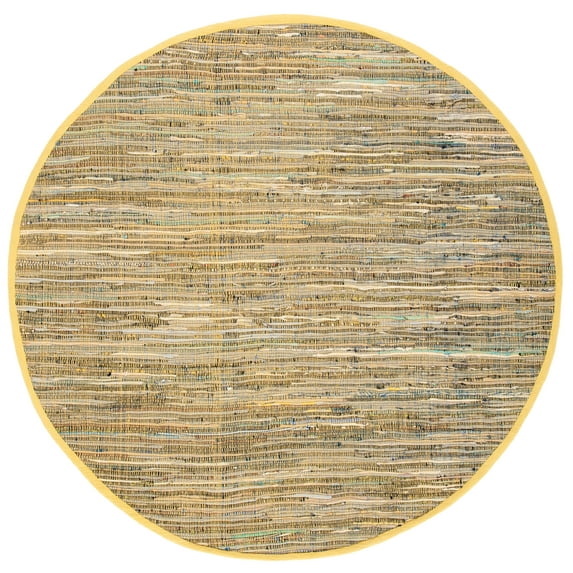 SAFAVIEH Rag Robynne Striped Cotton Area Rug, Yellow/Multi, 4' x 4' Round