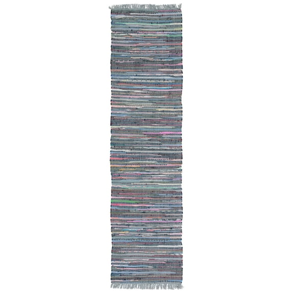 SAFAVIEH Rag Robynne Striped Cotton Runner Rug, Aqua/Multi, 2'3" x 6'