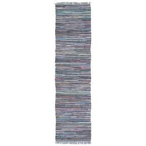 SAFAVIEH Rag Robynne Striped Cotton Runner Rug, Aqua/Multi, 2'3" x 8'