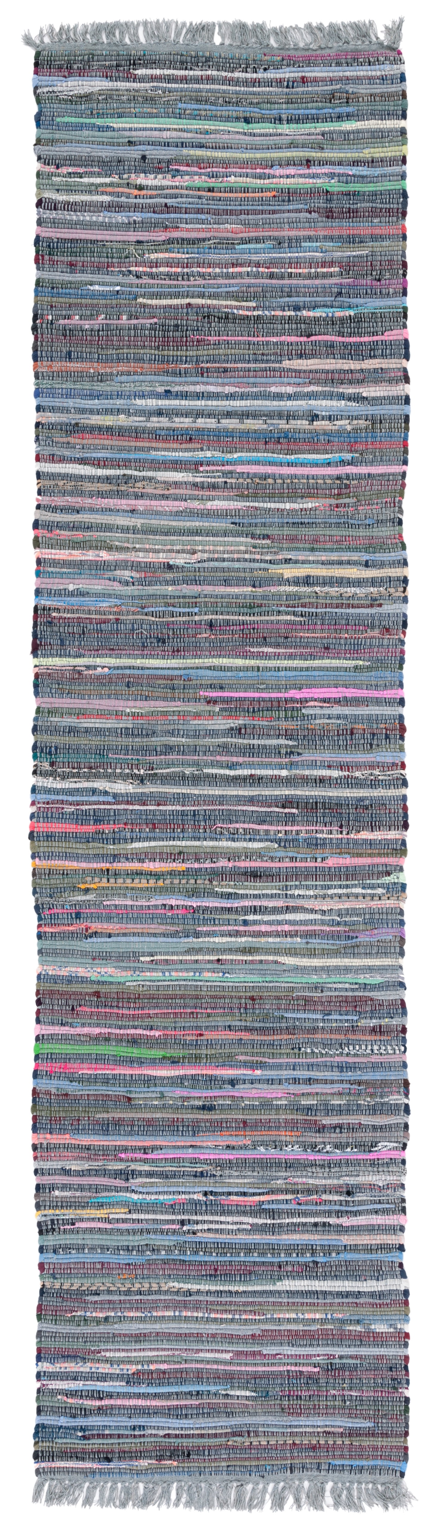 SAFAVIEH Rag Robynne Striped Cotton Runner Rug, Aqua/Multi, 2'3" x 9'