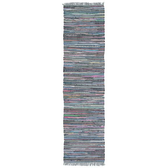 SAFAVIEH Rag Robynne Striped Cotton Runner Rug, Aqua/Multi, 2'3" x 9'