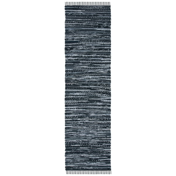 SAFAVIEH Rag Robynne Striped Cotton Runner Rug, Black, 2'3" x 7'