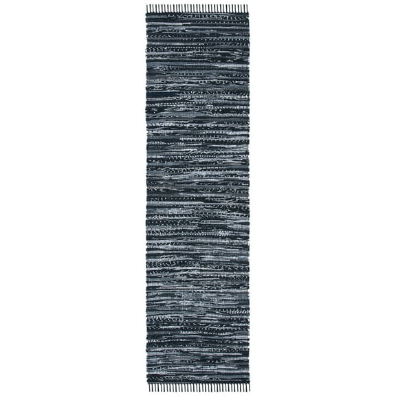 SAFAVIEH Rag Robynne Striped Cotton Runner Rug, Black, 2'3" x 8'
