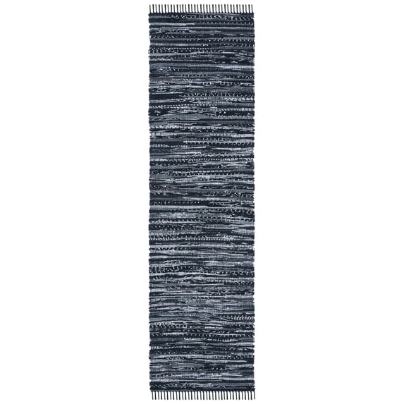 SAFAVIEH Rag Robynne Striped Cotton Runner Rug, Black, 2'3" x 8'